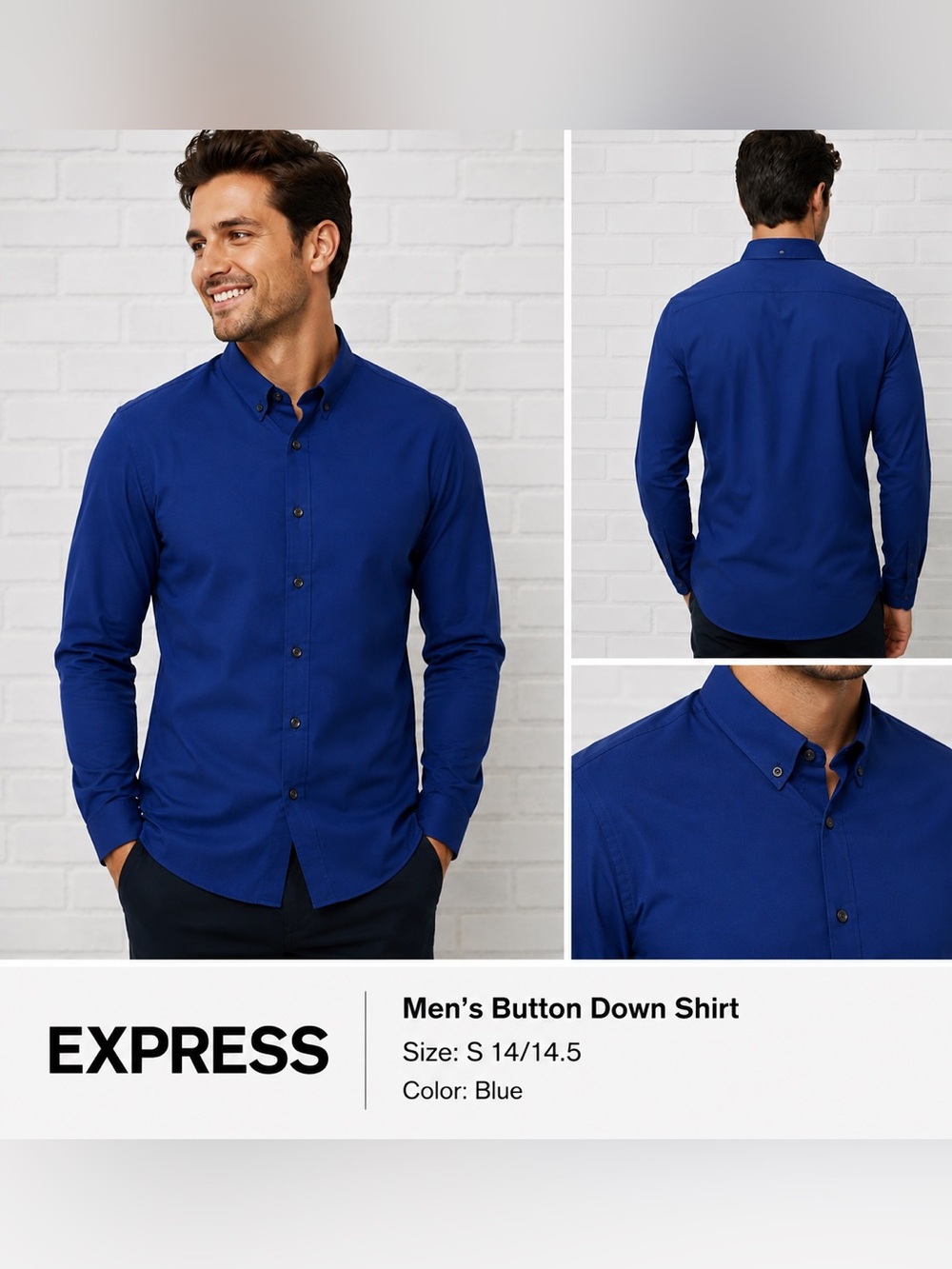 EXPRESS men stretch slim long sleeve blue dress shirt /size SP